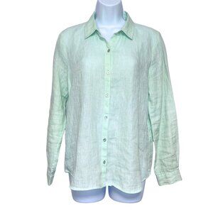 Eileen Fisher 100% Organic Linen Button Up Top Womens PS Mint Green Sustainable